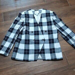 Vintage HBS 12 blue white plaid blazer